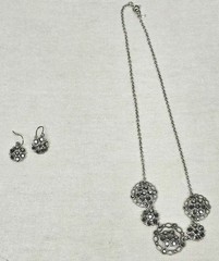 Vintage Marcasite Necklace & Pierced Ear Dangle Earrings | 3 Piece Jewelry Set