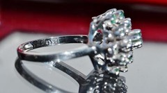 14k white gold sz 6.5 ring 1.00ct natural, treated emerald 1890s Italian 4.7gr