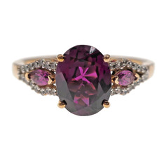 10k Solid Rose Gold 1.50ct Natural Purple Garnet and White Topaz Ring Size 7.75