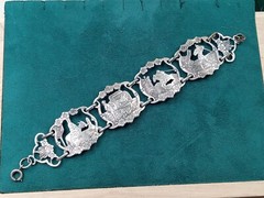 Ornate old Silver color Bracelet w. Don Quixote Adventure Diorama Scenes