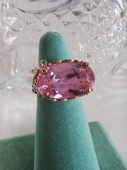 Pink Topaz CZ Statement Ring With Dangling Butterfly Charm 7 Sterling Silver