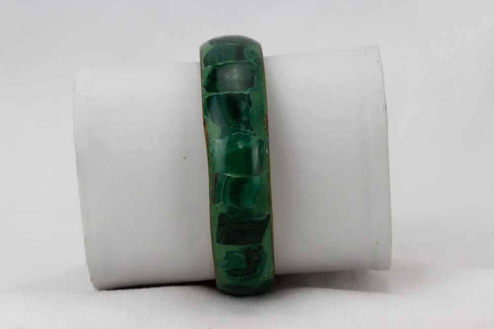 Inlayed Malachite and Brass Bangle Bracelet, 73gr
