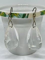Vintage Glass Prism Earrings Dangle Drop Artisan Brass Hooks Reflects Light 2”
