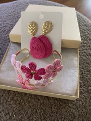 Earrings Are Pink & Gold tone And Bracelet Is Different Shades Of Pink.