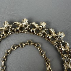 Vintage Coro Necklace Red Pink Rhinestone Leaf Gold Tone Choker Adjustable 15″