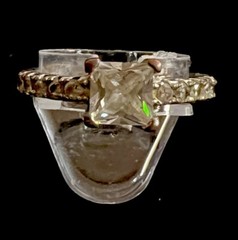 Sterling Princess Cut Engagement Ring W/Five Inset Crystals Each Side Sz 6.5