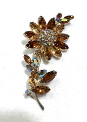 Vintage Sherman signed cinnamon/AB Blue Irradiated Figural Flower Brooch. MINT!