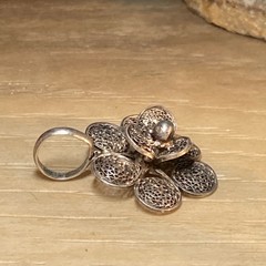 VTG Sterling Silver 3D Lace Filigree Rose Flower Pendant 1.25” AN823-30 N
