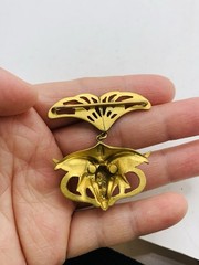 Antique Vintage Art Nouveau Gothic Gargoyle Griffin Crystal Gold Tone Pendant