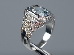 Antique Solid Silver Men’s Signet Ring Natural 5.50 ct Aquamarine Blue, 59