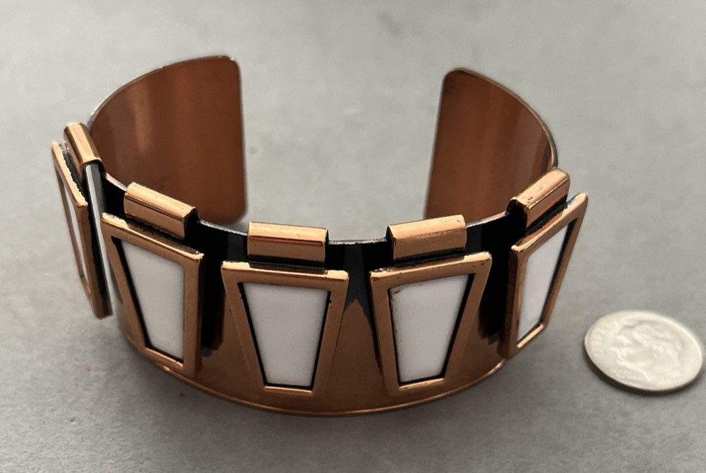 RENOIR MATISSE Modernist Trapezoid White Enamel Copper Cuff Bangle Bracelet Mint