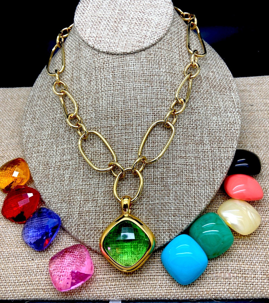 Joan Rivers 10 INTERCHANGEABLE CHECKERBOARD PENDANT NECKLACE Gold TONE NIB