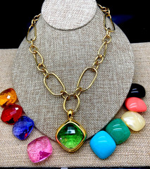 Joan Rivers 10 INTERCHANGEABLE CHECKERBOARD PENDANT NECKLACE Gold TONE NIB