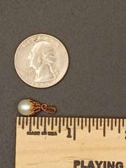 vintage 14K yellow gold ornate bell cage or cap cultured pearl pendant