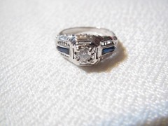 ART NOUVEAU 18K WHITE GOLD DIAMOND & SAPPHIRE ANTIQUE FILIGREE RING – SZ 4 1/2