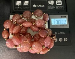 VTG MCM Handblown 24K Aventurine Pink Venetian Art Glass Beaded Necklace, Italy.