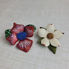 Leather Flower Brooches From Canada Dogwood Wildflower Lot of 2