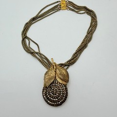 Rare Miriam Haskell Signed 5 Strand Necklace Wired Faux Pearl Leaf Pendant VTG