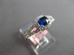 ESTATE .99CT DIAMOND & AAA SAPPHIRE 14KT WHITE GOLD 3D CLASSIC HALO LOVE RING