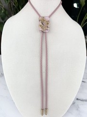 Stunning Vintage Pink And Gold Fused Glass Western Bolo Tie