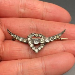Vintage Heart Rhinestones Sterling Silver 935 Brooch Pin