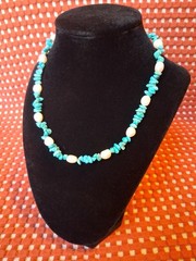 Vintage 925 Silver Turquoise And Pearl Necklace 17″