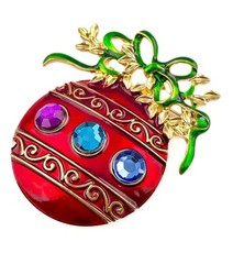Christmas Red Ornament Brooch Box included