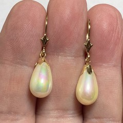 Earrings Pierced 14K Lever Back Majorca Broilette Fax Pearls Iridescent Unused