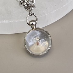 Vintage Mustard Seed Charm Bracelet Round Glass Dangle Silver Tone 6.75″