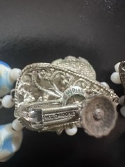 Vintage Signed Miriam Haskell Blue & White Oval Glass Bead Filigree Clip-Ons