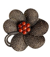Theodor Fahrner Silver Brooch PIN 925 Markasite and Coral