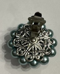 Vintage Aqua Blue Faux Pearl Cluster Clip On Earrings Wired Mid Century 1958-65