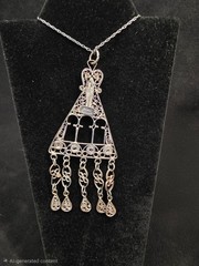 Vintage Yemeni Necklace Ethnic Chandelier Filigree Israeli Silver 925 Oriental