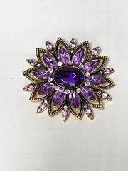 Antiqued Gold-tone Purple Crystal Flower Brooch