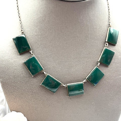 Vintage Art Deco Chrysoprase Open Back Bezel Sterling Collar Necklace 15.5″