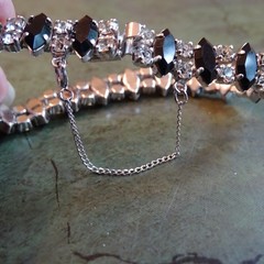 VINTAGE B. DAVID JET BLACK MARQUIS & ROUND RHINESTONE BRACELET 6.5″