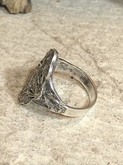 35. Vintage 925 Sterling Silver Hand Crafted Filigree Rhombus Ring 5.25s, 3.1g