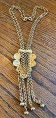 VTG CROWN TRIFARI DOUBLE CHAIN ETRUSCAN REVIVAL LARIAT WITH 4 DANGLES NECKLACE