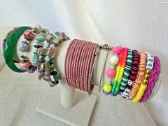 Fun Acrylic fimo texture *25 Bracelets* 1980s 1990s Jewelry Lot rainbow bangles