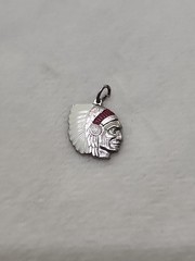 Native American Head Vintage Sterling Silver Enamel Bracelet Charm Pendant 2.4g
