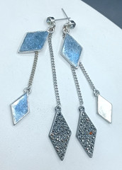 Vintage KC Dangle Stud Earrings Marcasite Kite Chain Chandelier Signed 3.5″