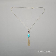 Vintage SHB Turquoise Howlite Tassel Pendant Gold Tone Chain Necklace 33″ Long