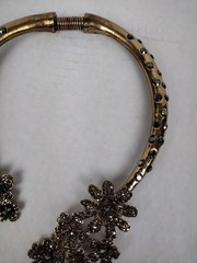 Vintage Smoky Gray Rhinestone Open Flower Choker 5 Dangle Necklace Gorgeous