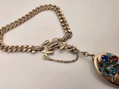 Vintage Signed Barclay Multicolor Crystal, Blue Enamel Floral Charm Bracelet