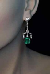 Art Deco Style Emerald & Lab-Created Diamond Wedding 14K White Gold FN Earrings