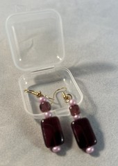 Vintage 80’s Purple Amethyst Glass Bead Llilac Pearl Drop Gold Toned Earrings
