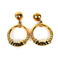 Vintage Jackie Collins Dangle Hoop Earrings Rhinestones Enamel Gold Tone