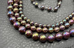Vintage Rainbow Oil Slick Bead 3 Multi Strand Statement Layered Necklace
