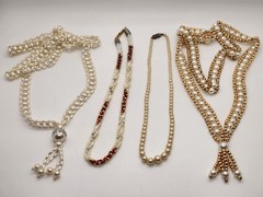 Vintage Lot of 4 Faux Pearl Necklaces Gold Tone Rice Pearls Mixed Lot