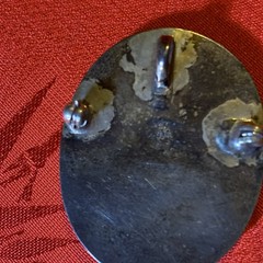Vintage Taxco sterling silver brooch with abalone shell and dark horn or onyx.